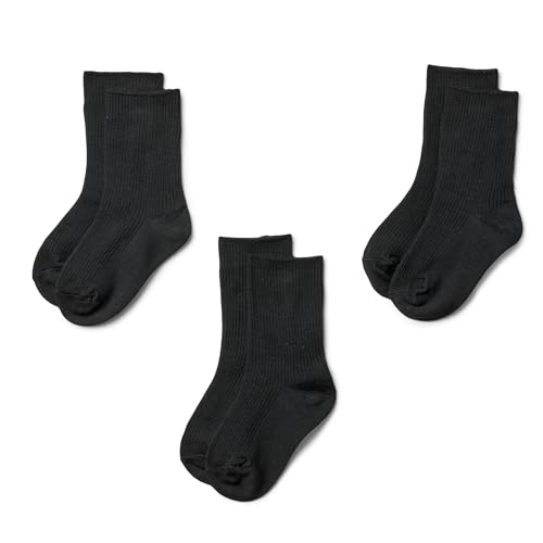 Amazon Essentials Boys Ribbed Crew School Socks Lightweight Flat-Knit 3 Pairs Black Medium (4-8 Years)