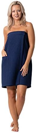 Robe Direct Quick Dry, Lightweight Waffle Spa/Bath Wrap with Adjustable Closure & Elastic Top (Navy, Large-X-Large)
