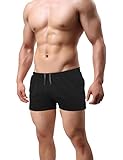 Muscle Alive Mens Bodybuilding Shorts 3' Inseam Heavy 90% Terry Cotton 10% Spandex with Pockets Black M