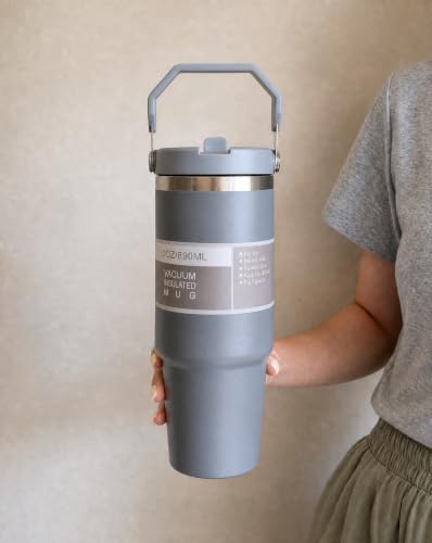 30oz Tumbler, Stainless Steel Water Tumbler With Handle & Flip Straw, Insulated Water Bottle Cup With Straw，Travel Mug For Home