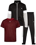 Picture of RBX Boys Sweatpants Set - 3 Piece Tricot Boys Joggers T Shirt and Zip Up Kids Sweatshirts Activewear Athletic Sets (8-12), Size 8, Black Red Space Dye