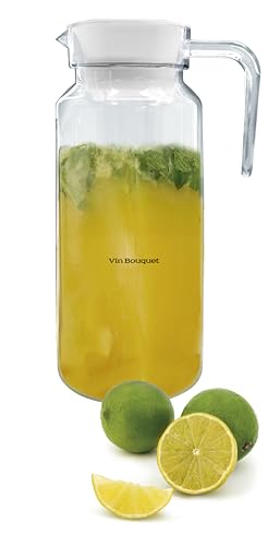 VB VIN BOUQUET FIA 1298 Jarra acrílica rectangular de 1000 ml con tapa, ligera y resistente, ideal para agua, jugos y bebidas frías