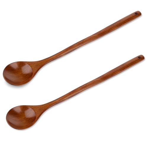 2 Pieces Long Handle Wooden Spoons Cooking Utensils Mixing Stirring Baking Serving Kitchen Utensils Bamboo Cooking Spoon Nonstick Wood Serving Spoon