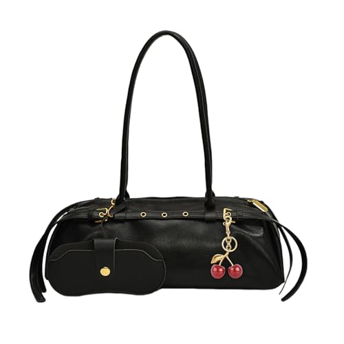 Boston Shoulder Bags for Women Cherry Purse Underarm Bag PU Leather Casual Bowling Bag Purse Retro Tote Bag