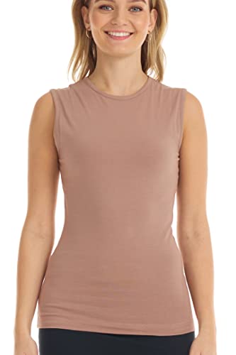 Image of ESTEEZ Women's Sleeveless Fitted Tank Top - Stretch Cotton Blend, Layering Essential