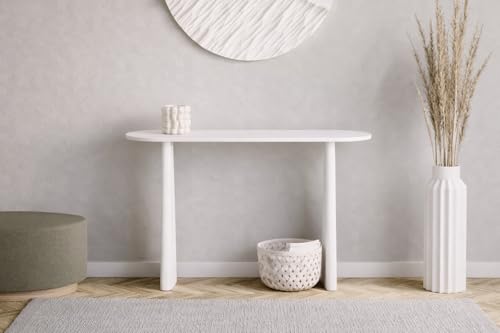 Image of Furniture Modern Solid Wood Console Table with Rounded Edges, Natural Finish, Minimalist Scandinavian Style Entryway Furniture (Style 2, White, 80x30x80 cm)