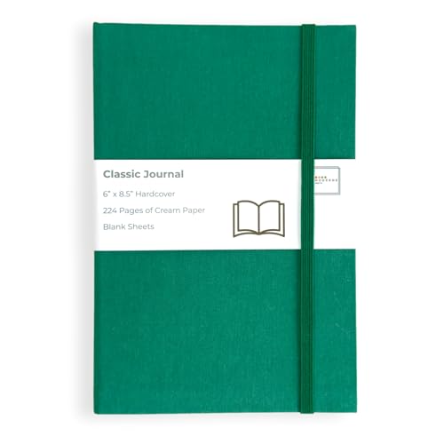 Portage Blank Hardcover Aesthetic Notebook Writing Journal – Bleed-Proof Paper Notepad for Journaling, High GSM, A5 Notebook, Cream Pages - Hunter Green, 6 x 8.5 Inches, 224 Pages