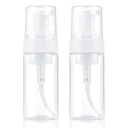 Boenoea Plastic Foam Pump Bottle, 4oz/120ml Foam Bottles Dispenser BPA Free Empty Refillable Container for Hand Soap, Shampoo - Pack of 2 Clear