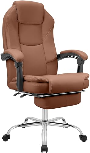 CLP Bürostuhl ergonomisch mit Fußablage Castle, Schreibtischstuhl gepolstert Kunstleder, Drehstuhl höhenverstellbar bis 130 kg belastbar, Farbe:Hellbraun