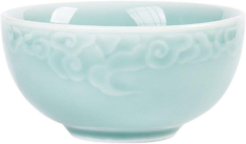 Seres Celadon Jade Green Porcelain Bowl embossed with Lucky Cloud,3 Colors-Green&Turquoise&Grey,龙泉青瓷碗 (Green)