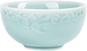 Celadon Jade Green Porcelain Bowl embossed with Lucky Cloud,3 Colors-Green&Turquoise&Grey,  Grey