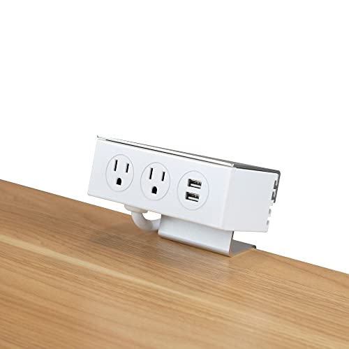 Barra de energía para escritorio con abrazadera, 2 enchufes y 2 puertos USB, cable de 5 pies, blanco miniatura 1