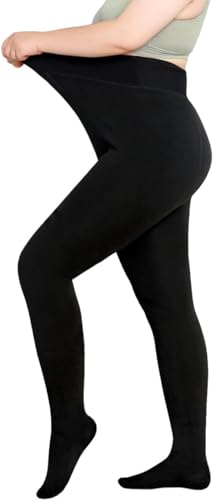 Image of SHAPERX Fleece Lined Tights Women High Waisted Winter Warm Womens Thick Tights Thermal Fake Translucent Pantyhose Plus Size Pack of 1