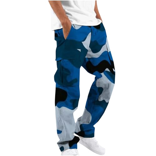 Finelylove Cargo Pants for Men Relaxed Fit Casual Camo Pants Lightweight Straight Cargo Sweatpants Outdoor Hiking Jogger