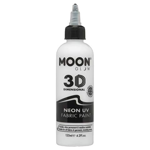 Moon Glow - Neon UV 3D Fabric Paint - 125ml - White - Textile paint for clothes, t-shirts, bags, shoes & canvas Cover