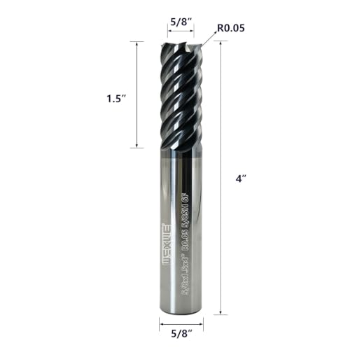 Image of Tools Carbide End Mills,6 Flute Corner Radius Milling Cutter，High Helix Angle for High Hardness Steel Finshing Milling Processing - 5 /8 Shank (5 /8-4 inch 1PCS)