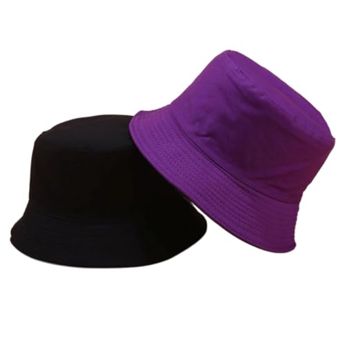 Image of Quanhaigou Bucket Hats Unisex Summer Travel Beach Fisherman Cap for Men Women Teens (Plain Purple Black)