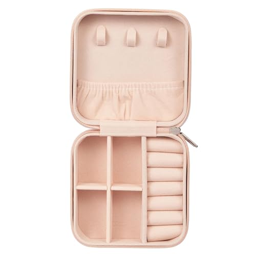 Image of Ballotte Ckps Jewellery Organiser Pu Leather Zipper Portable Storage Box Case With Dividers Container For Rings, Earrings, Necklace Home Organizer, Pink