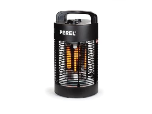 Perel Calefactor de terraza móvil 700W carbono, 2 niveles de calor, IP34 resistente al agua, oscilación 120°–360°, protección antivuelco, calefactor exterior portátil y calefacción interior negro