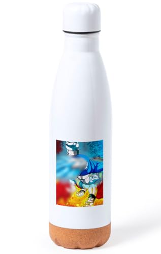 MERCHANDMANIA BIDON 750 ML ACERO INOXIDABLE CON ADORNO DE CORCHO serie dibujos lucha artes marciales guerreros tapon seguridad botella