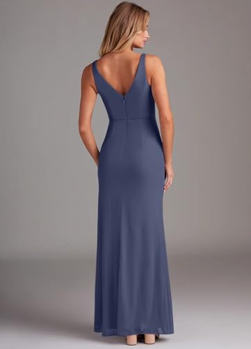 V-Neck Bridesmaid Dresses for Women Long Chiffon Formal Evening Cocktail Party Gown for Wedding Guest with Slit2