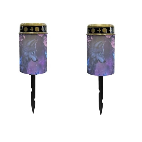 Image of Wolf Purple Rose Light for Prayer Cemetery Solar Lights for Grave Cemetery Decor Candle Lamp Waterproof Solar Power Light Eternal Lights for Graves Cemetery Memorial Gift 2 Pcs