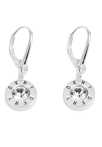 Image of DKNY Drop Earrings with Crystal - Women's Jewelry - Leverback Earrings - Great Gift for Women - Made with Mixed Metal - Silver, One Size, Non-Precious Metal, no gemstone