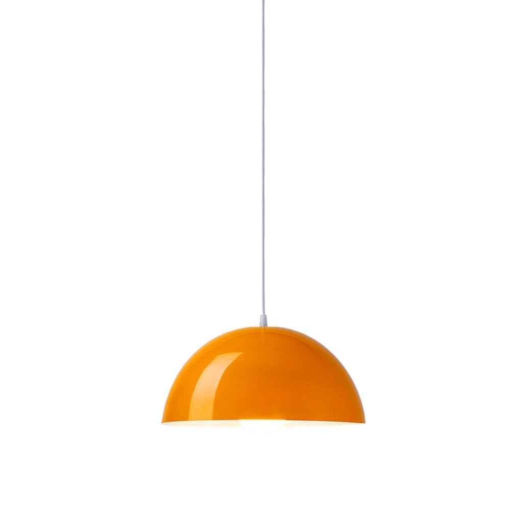 Minimalism Glossy Metal Dome Pendant Lighting for Dining Room Colorful Industrial Semicircle Ceiling Light Fixture for Kitchen Island Retro Hanging Lamp Chandelier (Orange,13.7in)(Orange,11.8in)