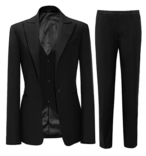 Business Women Suit Set 3 Pieces Notch Lapel Single Breasted Vest For Office Work Lady Suits (Blazer+Vest+Pants)(Black,12) #TOP5