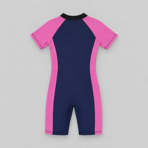 Image of A.T.U.N. (ALL THINGS UBER NICE) Girls One Piece Swimsuit with Front Zip Closure | Half Sleeve Athletic Swimwear with Knee Length Fit | Comfortable Pool and Beach Swimming Costume for Kids