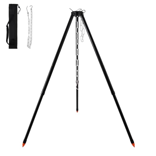 MRDEER Schwenkgrill 5 Höhenverstellbare Einstellungen Aluminiumlegierung Dreibein Grillgestell Hängegrill mit Kette und Tragetasche 122cm Tripod Grill Stand für Outdoor BBQ Camping
