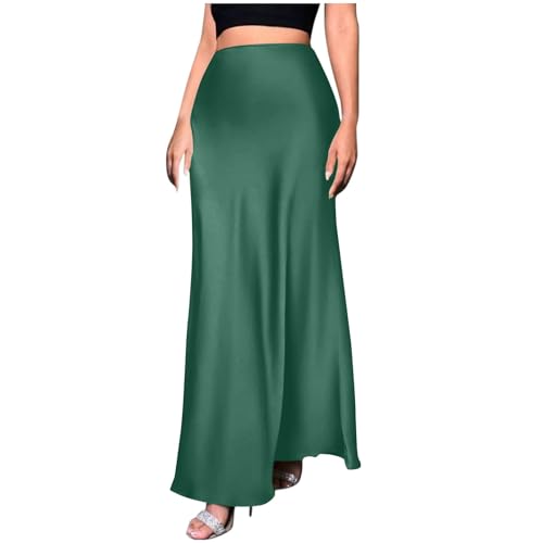 Womens Satin Silk A-Line Maxi Skirt Elegant High Waist Flowy Bodycon Skirts Summer Cocktail Wedding Party Outfits