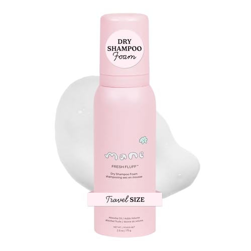 Mane Fresh Fluff Dry Shampoo Foam - Travel Size Dry Shampoo for Women - Volumizing Light + Creamy Foam - Refreshes Hair + Absorbs Oil - No White Cast or Residue Even on Dark Hair (1.76 oz)