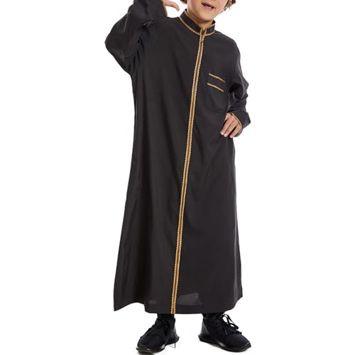 Boys Muslim Outfits Embroidered 𝐑obe Long Sleeve Ramadan Dubai Arabic Islamic Thobe Teen Kids Boys Islamic Kaftan Thobe2