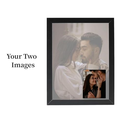 Image of FA6 Customized Rectangular Wood Photo Frame With Photo Upload | Personalized Wall Picture Framed For Birthday Gifts, Wedding - 12X18 Inch - Two Images - Black