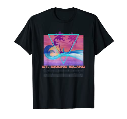 St Simons Island Retro 80s Vaporwave Beach Vacation T-Shirt