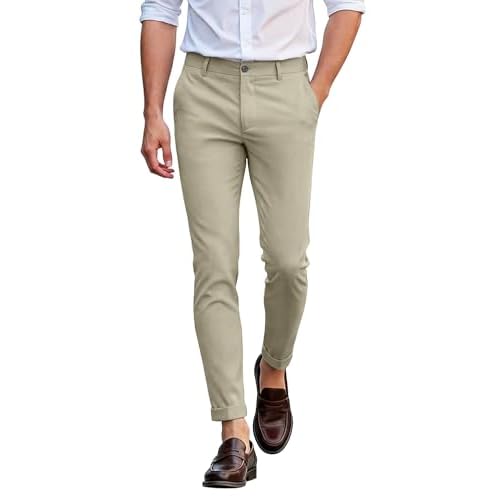 GINGTTO Mens Dress Pants Slim Fit Chino Pants for Men Stretch 34W x 28L Khaki 3502