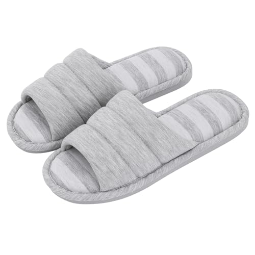 Image of shevalues Open Toe House Slippers for Women Men Soft Cotton Indoor Shoes Memory Foam Slip On bedroom Slippers