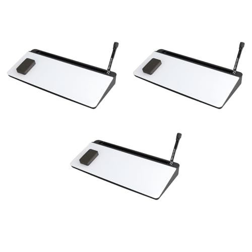 Pizarra blanca de cristal de sobremesa con almacenamiento, soporte para teclado de ordenador, pizarra de notas de sobremesa, ideal para escuelas, hogares y oficinas Black and white 3