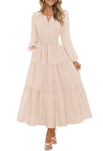 Floor Length Long Sleeve Peasant Dress Walmart Women's Beige Maxi Dress  With Square Neck, Shirred Bodice,