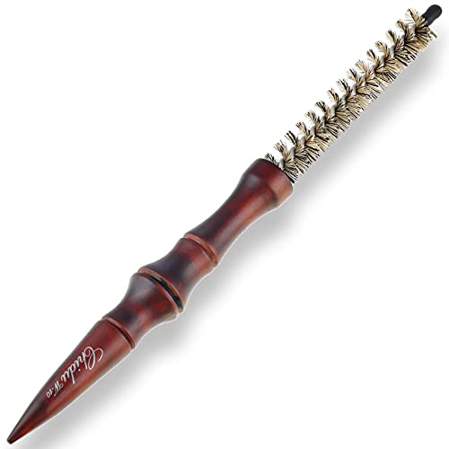 Small Round Hair Brush for Short Hair Mini Boar Bristle Brush Bang Styling Hair Brush Hairdressing Beard Brush Wood Handle Roller Comb Blow Drying Hair Brush for Men Women Short Thin Long Hair