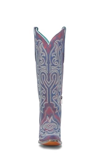 CORRAL LADIE'S RED-BLUE CHAMELEON EFFECT & EMBROIDERY & CRYSTALS TALL TOP, LEATHER SOLE, COWHIDE LEATHER, WESTERN BOOT, A47724