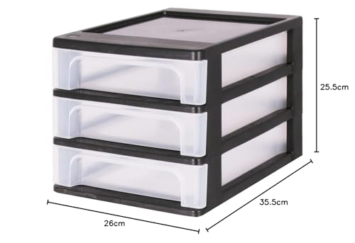 Iris Ohyama Europe OCH-2030 Plastic A-4 Drawer Chest with 3-Drawer Organiser, Black 130013.0