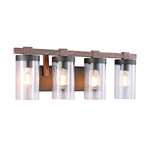 Ultralux Oil Rubbed Bronze Rustic Vanity 4-Light, 4 Vintage Style Light Bulbs Included - 8W, 2700K, Standard E26 Base, Bathroom Lights, Wall Lights for Kitchen, 5 Year Warranty