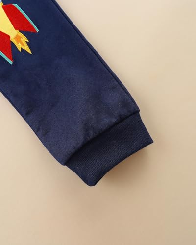 Irsutey Toddler Boy Cartoon Rocket Embroidered Sports Pants Cotton Casual Leggings with Pockets2
