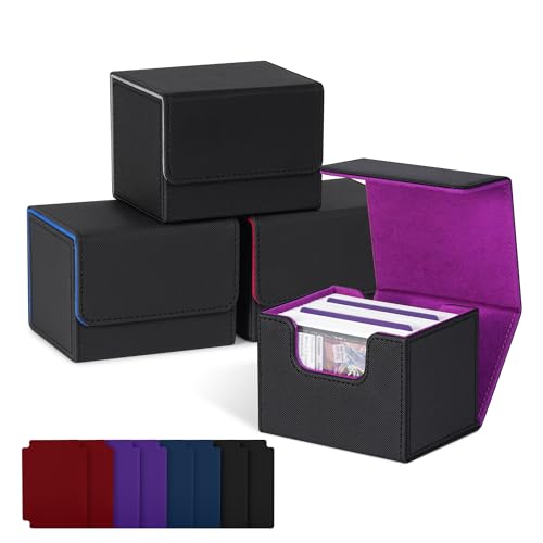 Image of ZLCA Card Deck Box for Trading Cards, MTG Commander Deck Box Holds 120+ Single Sleeved, Leather Magnetic Card Storage Case Fits for TCG CCG Magic(Black Set)