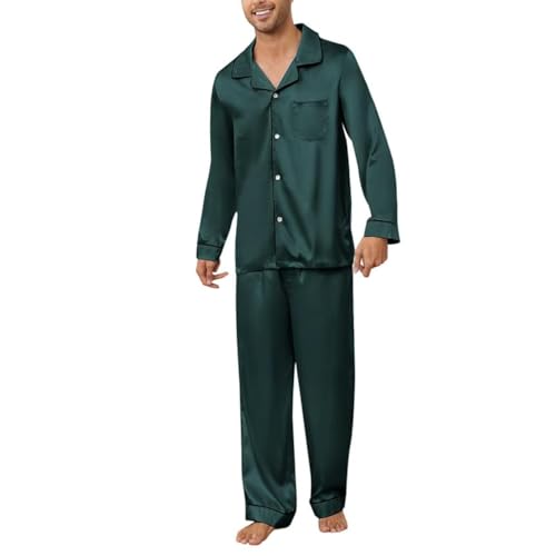 Image of U2SKIIN Mens Silk Pajamas Set, Long Sleeve Satin Pajamas for Men Sleepwear Button Down Pjs Set Two-piece