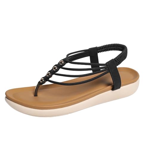 Generico Sandalias bohemias a la moda, cómodas sandalias de playa para salidas de verano informales, Negro , 39 EU
