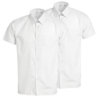 Hamishkane® Boys School Uniform Shirt, Pack of 2 Short Sleeve Shirts, Button-Down School Shirts with Front Pocket, Kids Non Iron Regular fit Plain Shirt, Ages 3-15+ White
