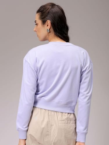 Image of Freehand by The Indian Garage Co Women Relaxed Fit Holographic Cropped Sweatshirt